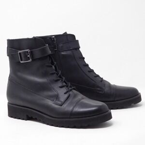 Franco Sarto Carlson Black Leather Ankle Boots Lace Up Buckle Strap Womens Sz 8M